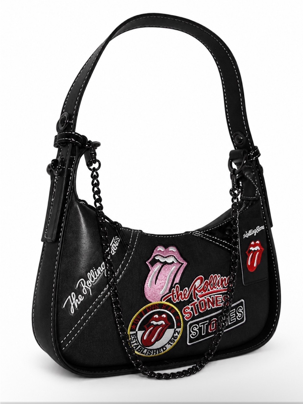 Rolling Stones Black Denim HOBO Shoulder Bag - Gunmetal Studded